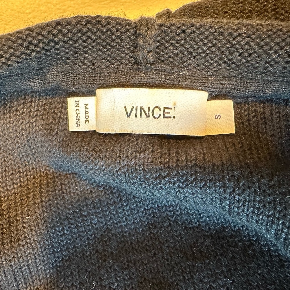 Vince Long Open Cardigan Knit Vest Black With White Stripe Design Cotton Size S - Picture 2 of 7
